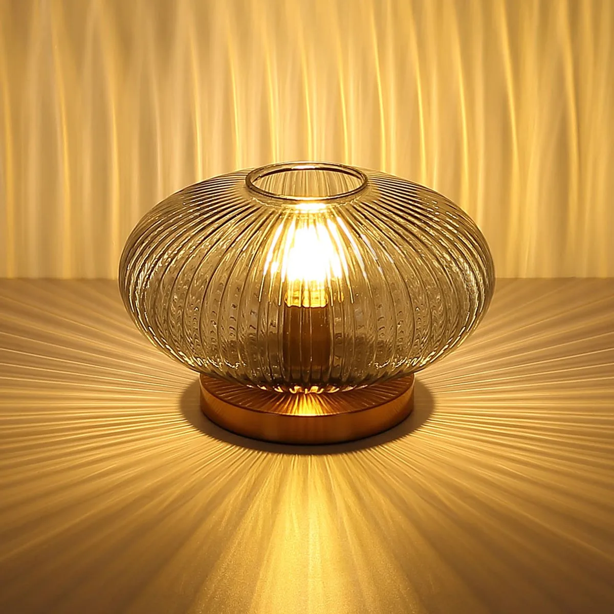 Tafellamp rookglas retro bedlamp Tafellamp woonkamer, metaal messing, 1x E27, DxH 30 x20 cm de Globo en Gris – photo produit