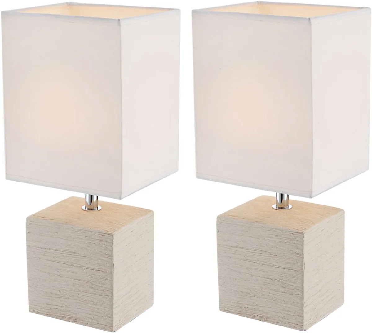 Tafellamp slaapkamer stoffen kap nachtlamp keramiek moderne tafellamp textiel, beige, 1x E14 fitting, LxBxH 13x11x29 cm, set van 2 fra Globo i Hvid – produktbillede