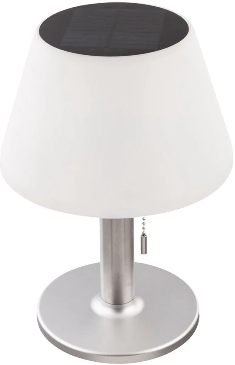 Tafellamp solarlamp buitenlamp terraslamp tafellamp balkon, IP44 spatwaterdicht batterij trekschakelaar RVS wit, 10x LED warm wit, DxH 19,5x28 cm de Globo en Argent – photo produit