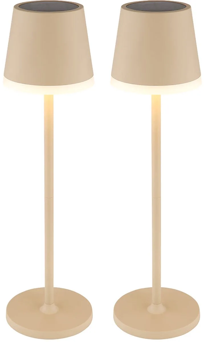 Tafellamp solarlamp buitenlamp zandkleurig terraslamp tafellamp balkon IP44 spatwaterdicht oplaadbare batterij, LED warm wit, DxH 11x41 cm, set van 2 fra Globo i Beige – produktbillede