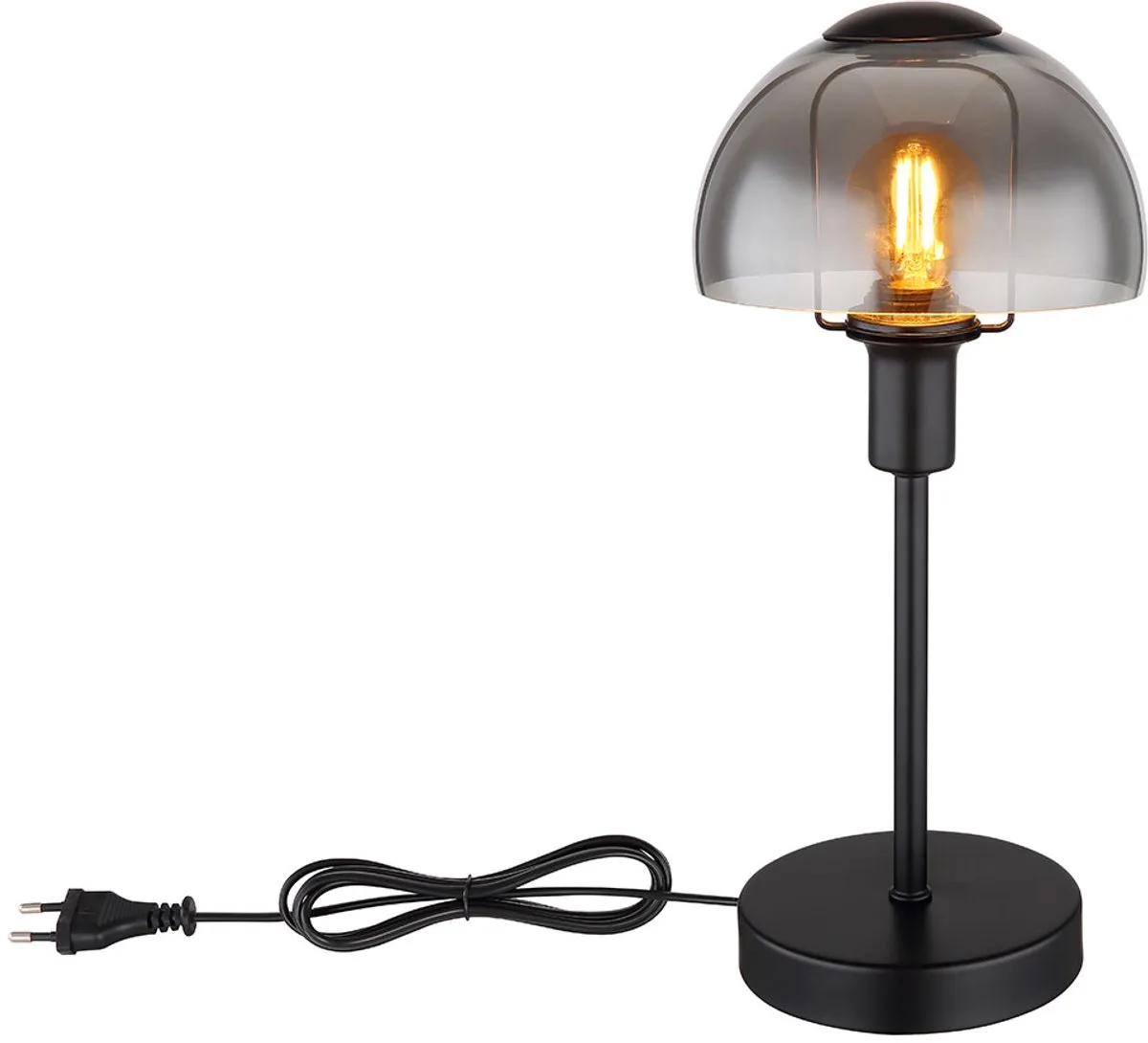 Tafellamp Staande lamp Leeslamp Bureaulamp, aanraakbediening, metaal glas smoke look, E14 fitting, DxH 15x32cm de Globo en Noir – photo produit