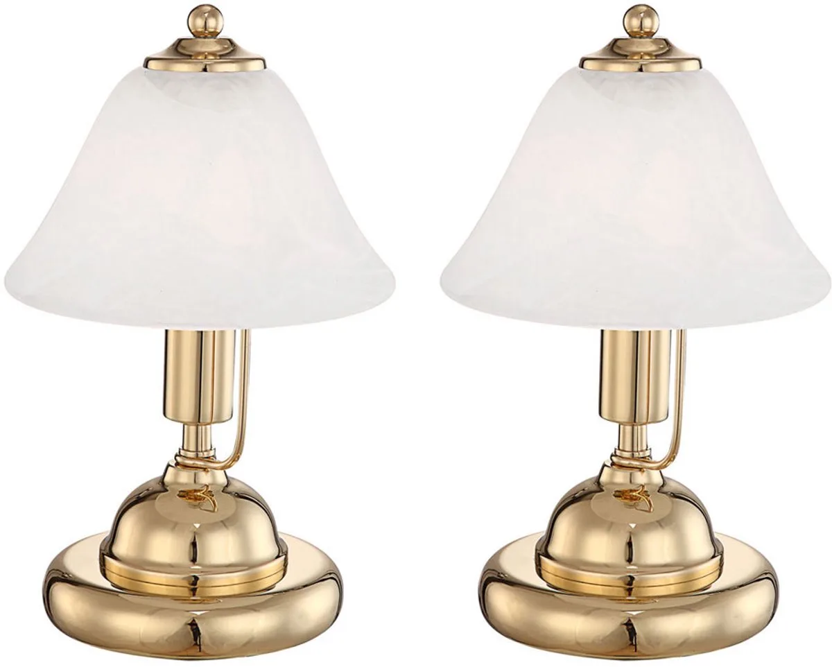 Tafellamp Tafellamp Kantoorlamp Leeslamp LED touch switch, messing glas albast look, 1x LED 4.9W 470Lm warm wit, set van 2 von Globo in Gold – Produktfoto