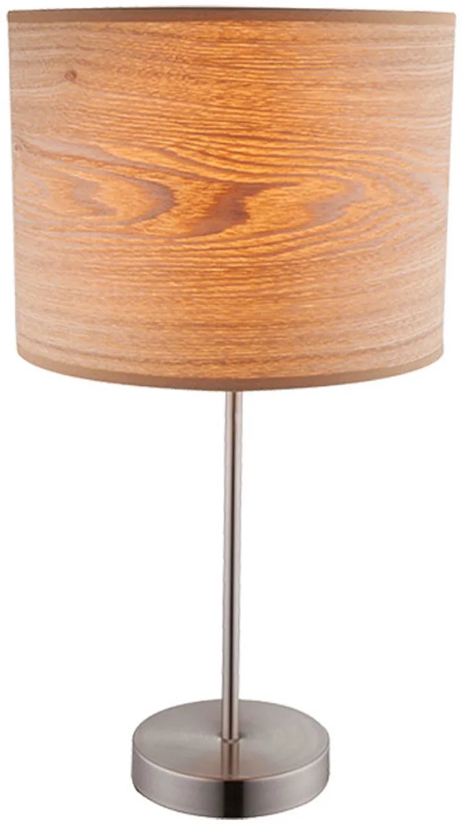 Tafellamp Tafellamp Leeslamp Slaapkamerlamp Leeslamp Bureaulamp, metaal nikkel mat hout look, E27 fitting, DxH 26x50cm de Globo en Marron – photo produit