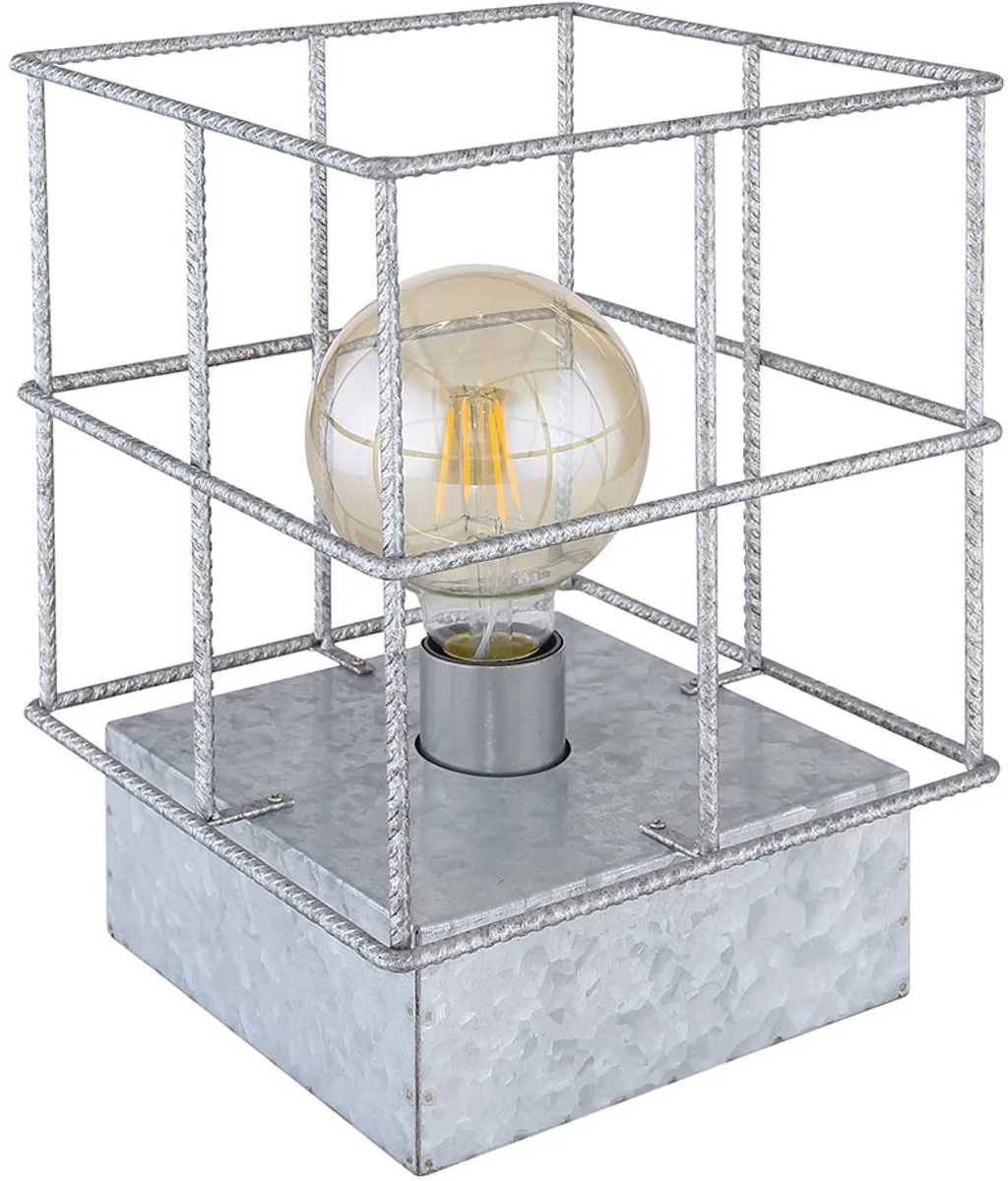 Tafellamp Tafellamp Nachtlamp Slaapkamerlamp, industriële metalen rasterwerk kap zinkkleurig, E27 fitting, LxBxH 20x20x26.5cm von Globo in Silber – Produktfoto