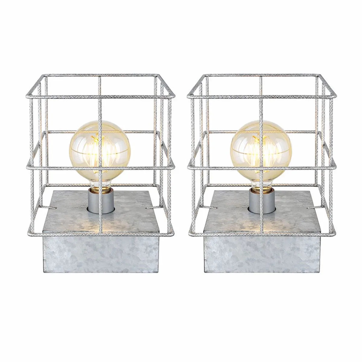 Tafellamp Tafellamp Nachtlamp Slaapkamerlamp, industriële metalen rasterwerk kap zink-kleurig, E27 fitting, LxBxH 20x20x26.5cm, set van 2 de Globo en Argent – photo produit