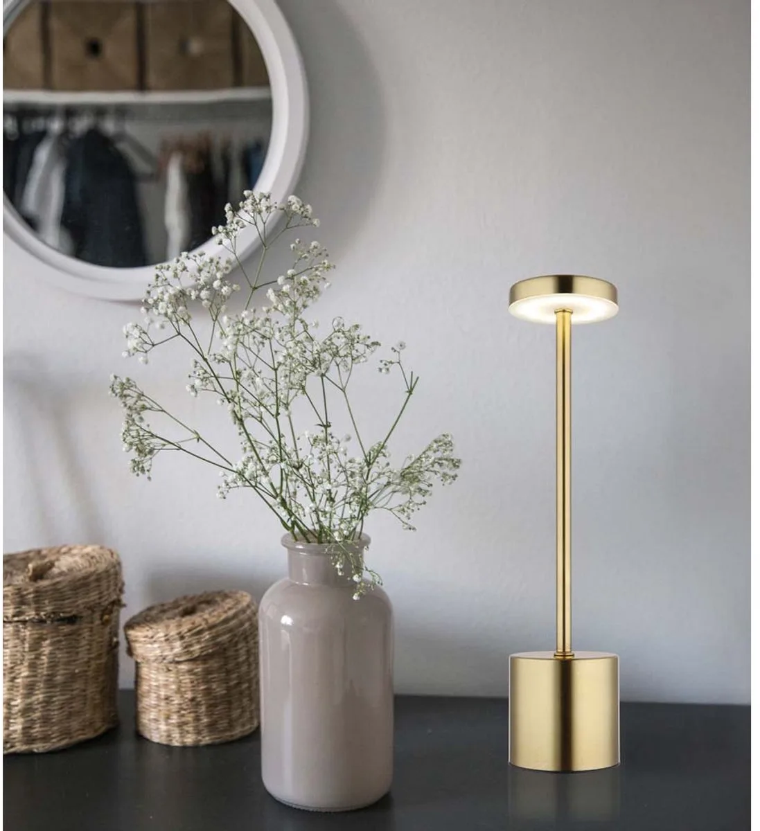 Tafellamp Tafellamp Slaapkamerlamp CCT oplaadbare batterij Touchdimmer goudkleurig, metaal kunststof, 1,2W 138Lm 2700K 4500K 6000K, H 34 cm von Globo in Gold – Produktfoto