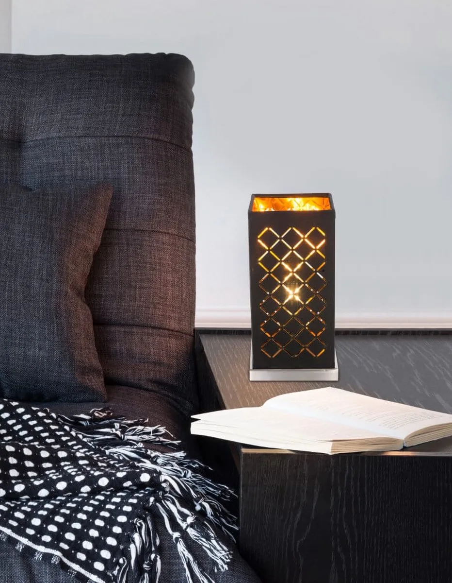 Tafellamp textiel spot woonkamer decor gestanst licht goud fra Globo i Sort – produktbillede