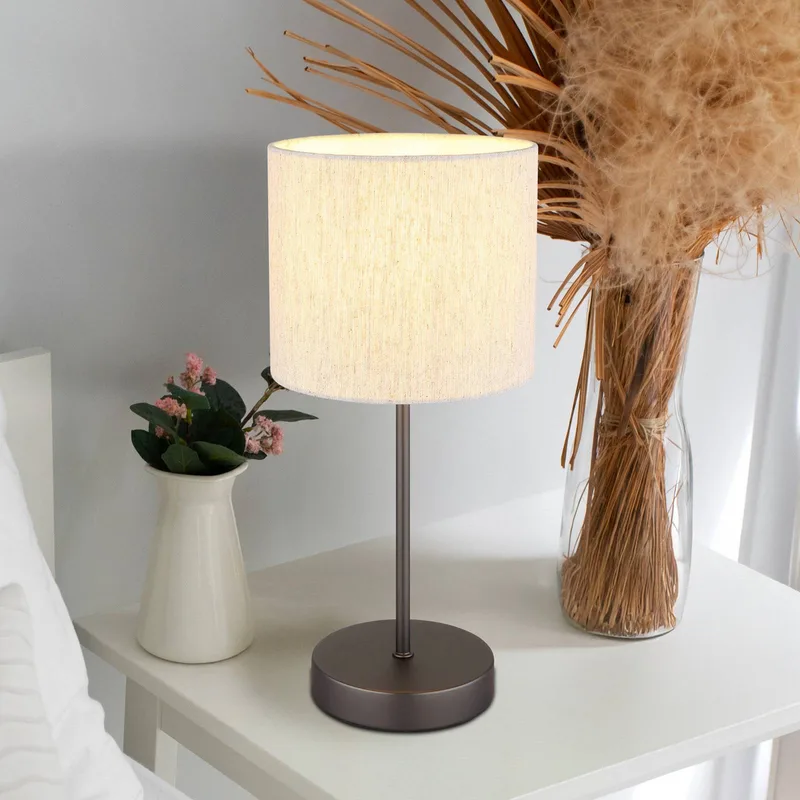 Tafellamp Thea, crème/matzwart, linnen, hoogte 37 cm de Globo en Crème, Mat zwart – photo produit