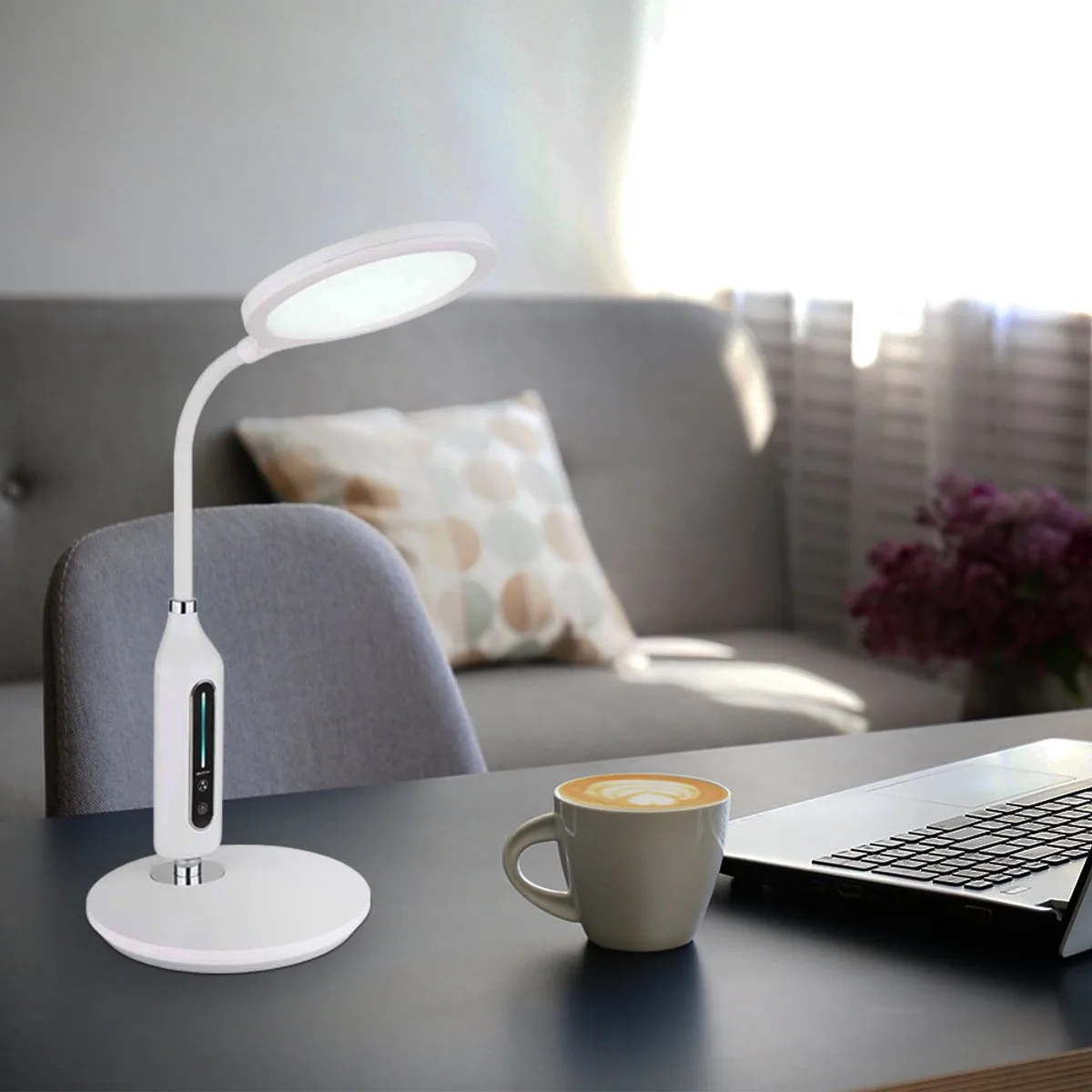 Tafellamp touch dimmer wit Bureaulamp touch Tafellamp draaibaar, LED 9W 530Lm warm-koud wit, H 40,7 cm von Globo in Weiß – Produktfoto