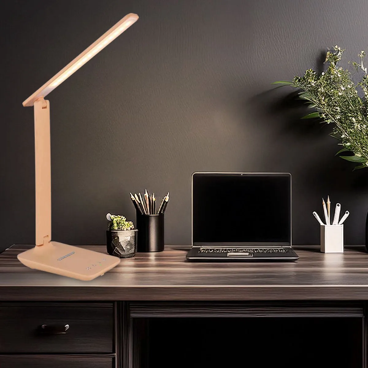 Tafellamp Touchdimmer Leeslamp Tafellamp Woonkamerlamp, kunststof perzikkleurig, 1x LED 6W 350Lm 3000K, 4000K, 6500K, H 56,5 cm von Globo in Orange – Produktfoto