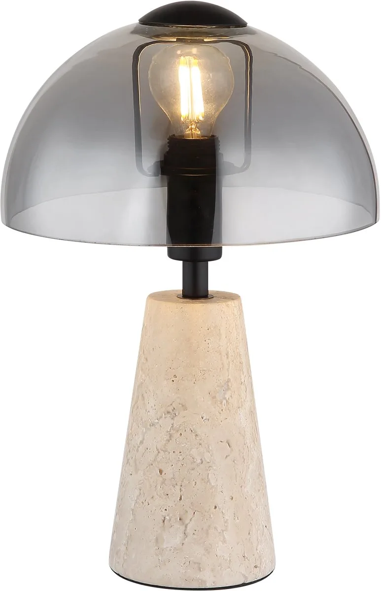 Tafellamp travertin steen grijs bedlamp gerookt glas paddenstoel tafellamp woonkamerlamp, 1x E14, DxH 20 x 31 cm de Globo en Zand – photo produit