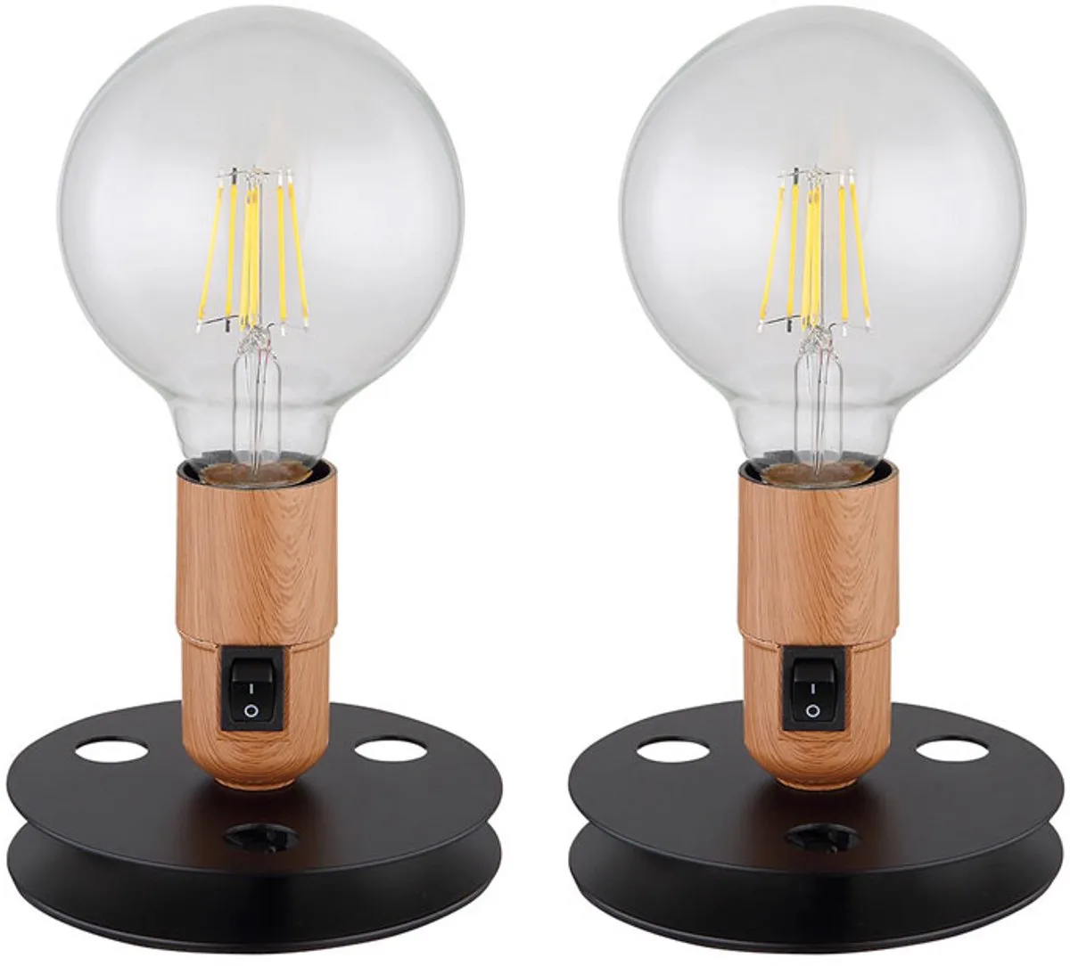 Tafellamp vintage bedlamp industrieel Tafellamp voet zonder kap, hout-effect metaal, 1x E27, DxH 12x9 cm, set van 2 de Globo en Noir – photo produit