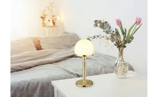 Tafellamp woonkamer tafellamp nachtlamp messingkleurig, metaal glas, 1x E27 fitting, DxH 18x40 cm by Globo in Brass – product photo 2 of 3