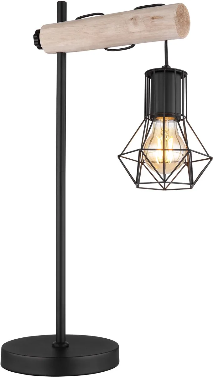 Tafellamp Woonkamerlamp Leeslamp Rooster bijzetlamp Tafellamp Houten lamp, metaal, 1x E27 fitting, LxBxH 33x18x55 cm von Globo in Schwarz – Produktfoto