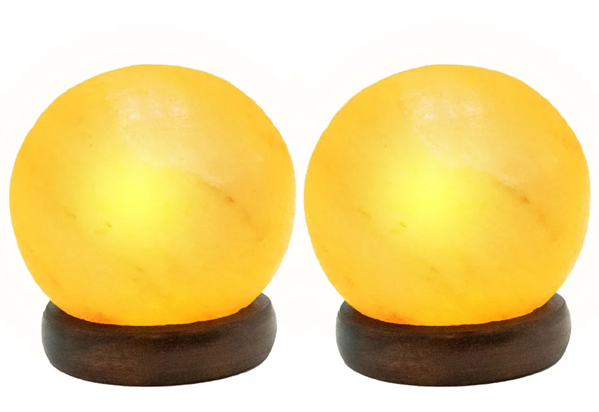 Tafellamp zoutkristal lamp houten voet tafellamp hout zoutsteen decoratieve lamp, USB, LED 5W, DxH 8,9x10,2 cm, set van 2 de Globo en Orange – photo produit