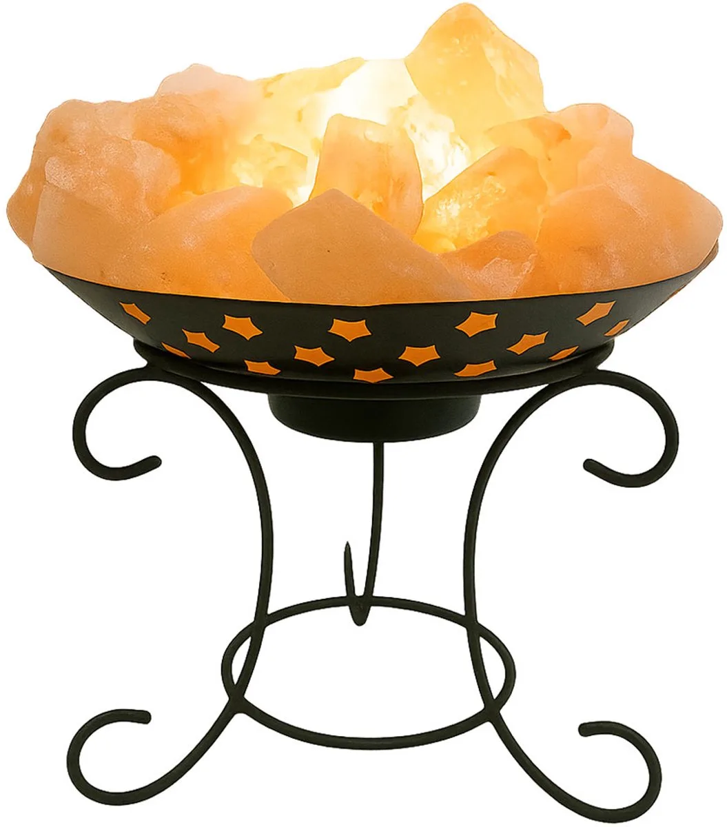 Tafellamp Zoutkristallamp Nachtlamp Zoutkristal decoratieve zoutlamp, zwart metaal, 1x E14, DxH 25,4x25,4 cm de Globo en Orange – photo produit