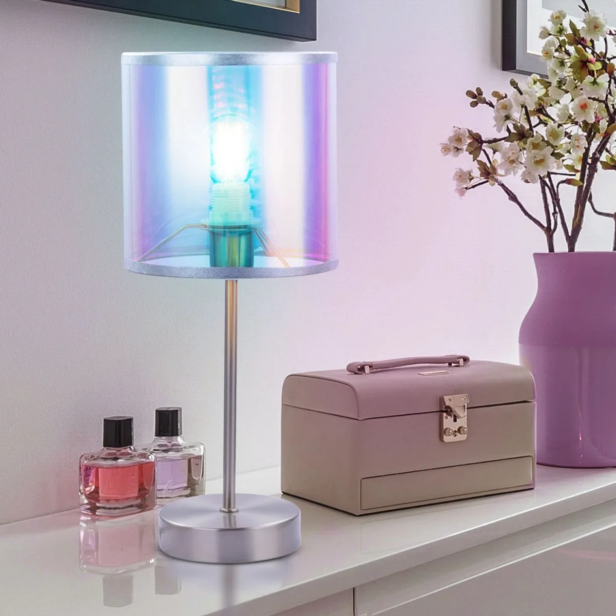 Textiel tafellamp woonkamer slaapkamer verlichting leeslamp nachtlamp veelkleurig Globo 15260T de Globo en Argent – photo produit