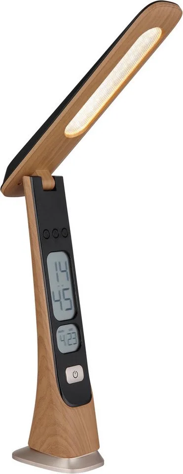 Tischleuchte AVERIE, LED fest integriert, Tischleuchte Holz/Schwarz/Gold, Touchdimmer, USB, LED 2W von Globo in Braun – Produktfoto 4 von 5
