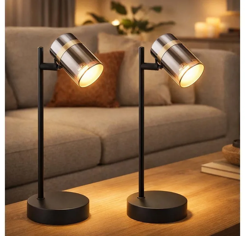 Tischleuchte, Leuchtmittel nicht inklusive, 2x Tischleuchte Schreibtischlampe Beistelllampe Leselampe by Globo in Black – product photo