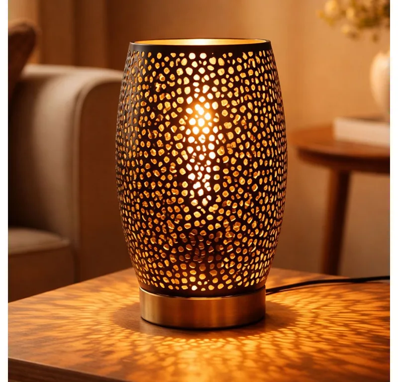 Tischleuchte, Leuchtmittel nicht inklusive, Design Tisch Lampe Wohn Arbeits Zimmer Dekor Stanzungen Leuchte gold de Globo en Noir – photo produit