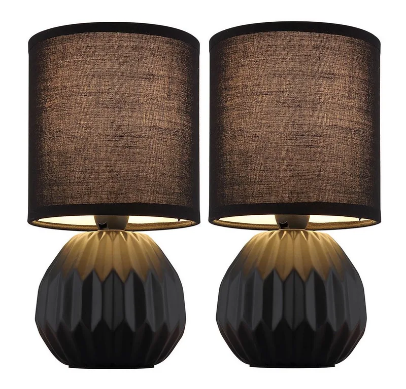 Tischleuchte, Leuchtmittel nicht inklusive, Tischlampe Tischleuchte Nachttischlampe Keramik Stoff 2er Set de Globo en Noir – photo produit