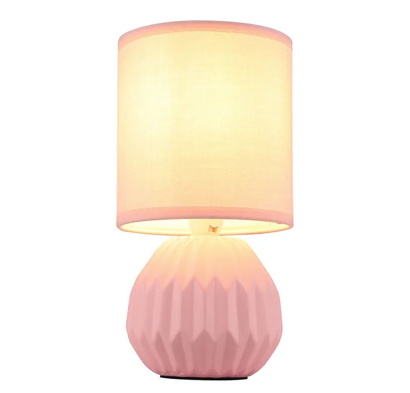 Tischleuchte, Leuchtmittel nicht inklusive, Tischlampe Tischleuchte Nachttischlampe Keramik Textil pink H 23 cm de Globo en Rose – photo produit