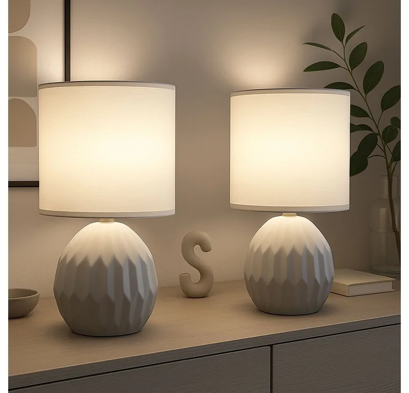 Tischleuchte, Leuchtmittel nicht inklusive, Tischlampe Tischleuchte Nachttischlampe Keramik Textil H 23 cm 2x de Globo en Gris – photo produit