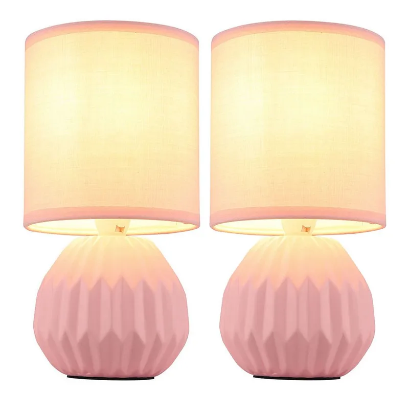 Tischleuchte, Leuchtmittel nicht inklusive, Tischlampe Tischleuchte Nachttischlampe Keramik Textil pink 2er Set von Globo in Rosa – Produktfoto
