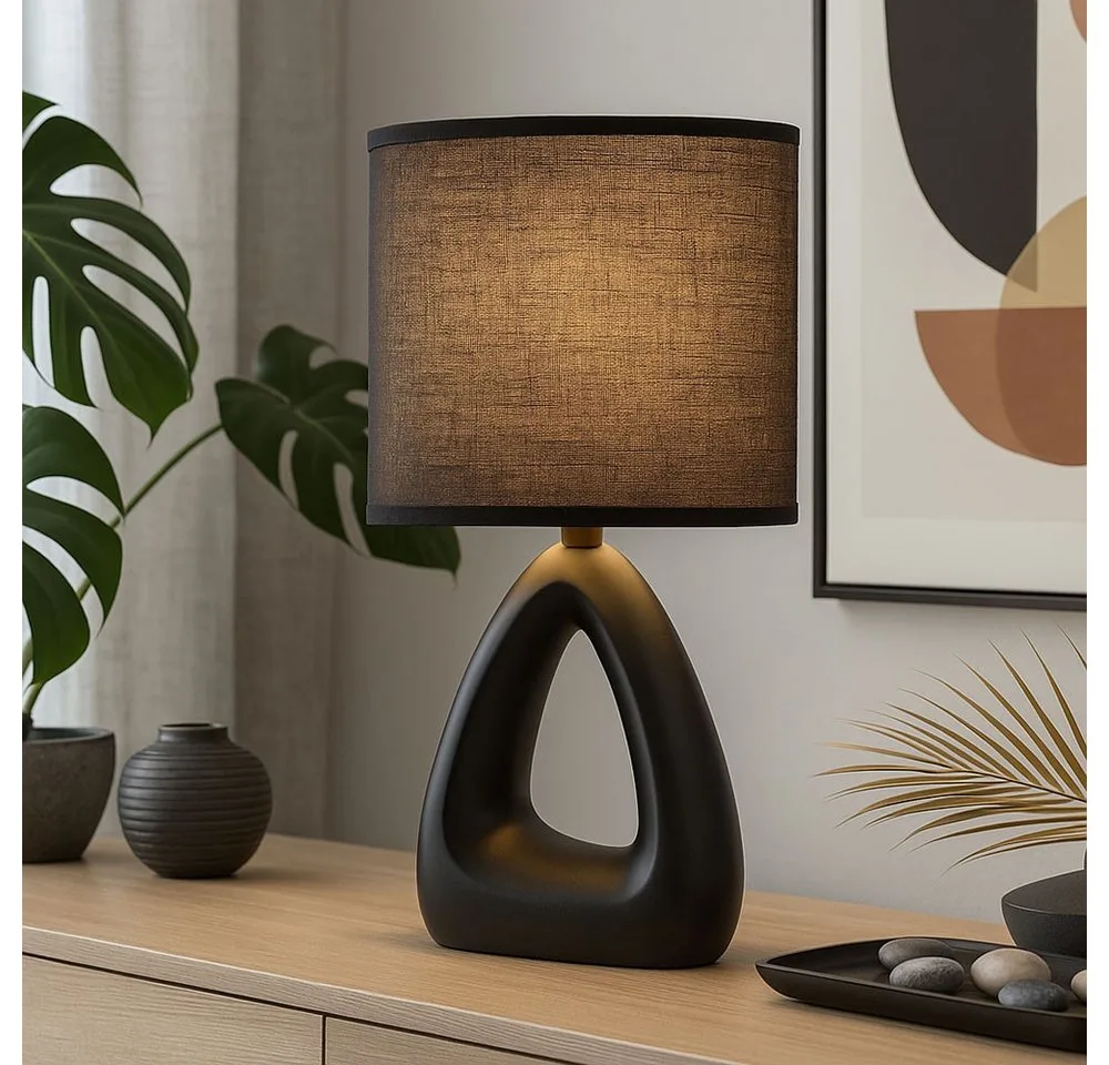 Tischleuchte, Leuchtmittel nicht inklusive, Tischleuchte Keramik Textil Nachttischleuchte E14 Wohnzimmer by Globo in Black – product photo