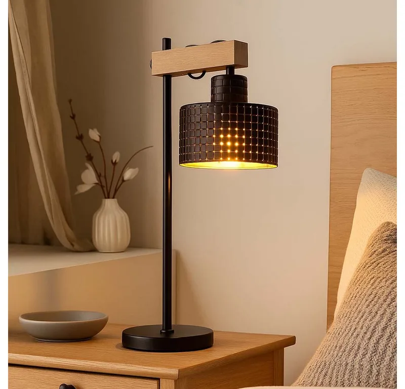 Tischleuchte, Leuchtmittel nicht inklusive, Tischleuchte Nachttischlampe gold höhenverstellbar H 55 cm de Globo en Noir – photo produit