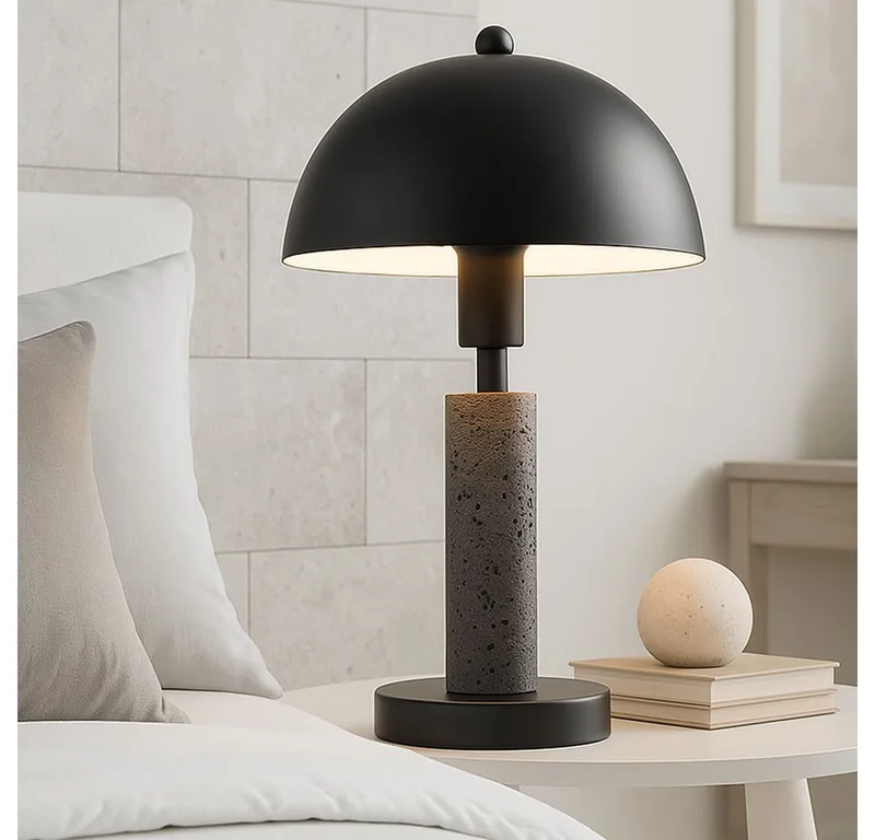 Tischleuchte, Leuchtmittel nicht inklusive, Tischleuchte Nachttischlampe Leselampe Travertin Stein E14 de Globo en Noir – photo produit