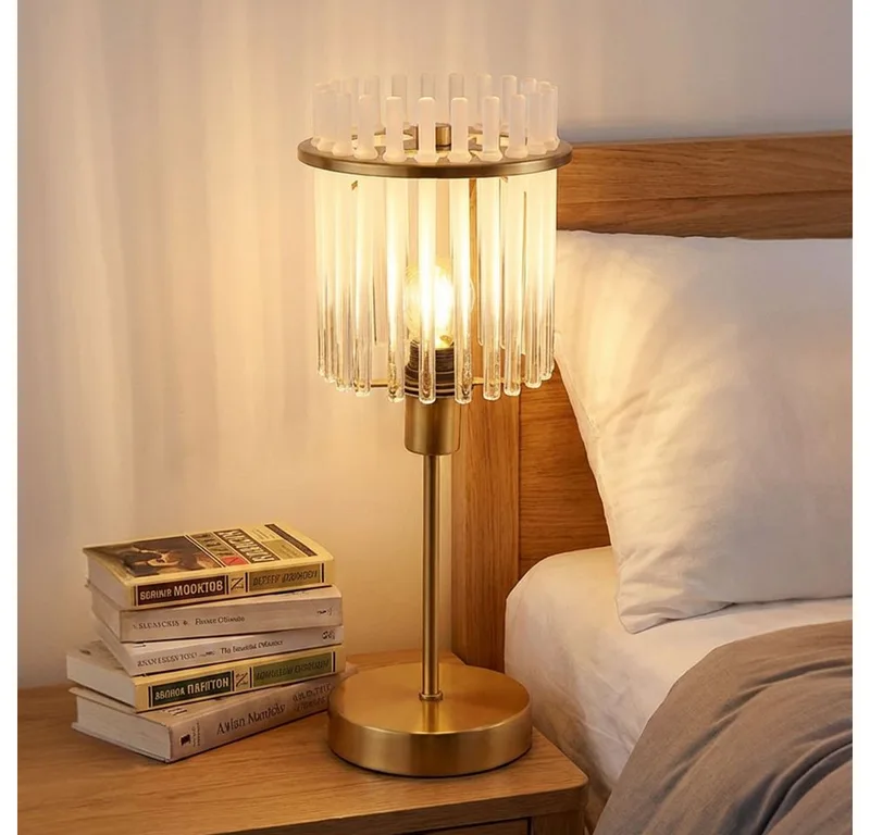 Tischleuchte, Leuchtmittel nicht inklusive, Tischleuchte Nachttischlampe Metall Gold Glasstäbe E14 H 37,5 cm fra Globo – produktbillede