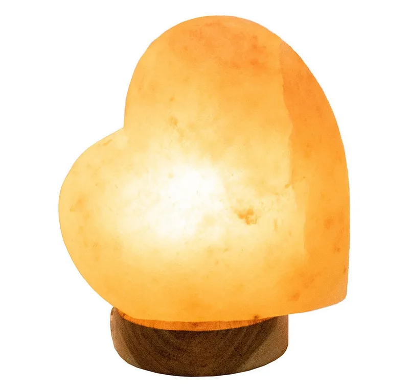 Tischleuchte, Leuchtmittel nicht inklusive, Tischleuchte Salzkristall Herzform Nachttischlampe Holzsockel 1x E14 von Globo – Produktfoto