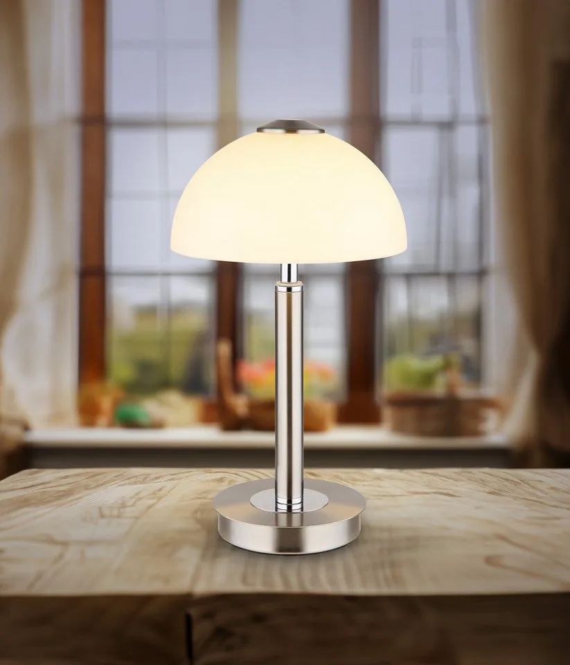 Tischleuchte ULDIN, LED fest integriert, Warmweiß, Tischleuchte, Glas opal, Touchdimmer, LED 7W de Globo en Argent – photo produit