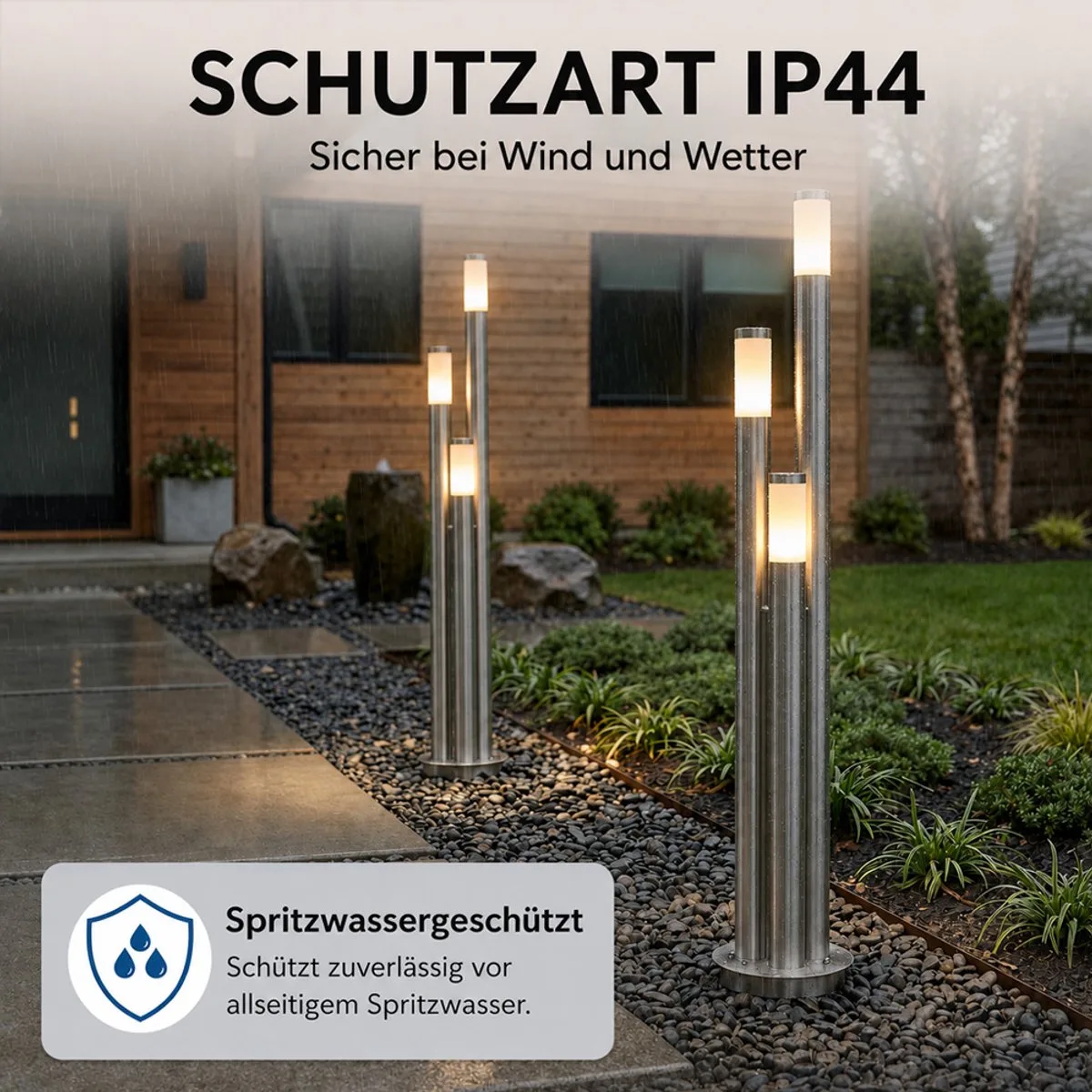 Tuinlamp 170 cm padverlichting buiten roestvrij staal vloerlamp buiten groot, 3 zilveren zuilen, 3x E27,D 28 cm de Globo en Argent – photo produit