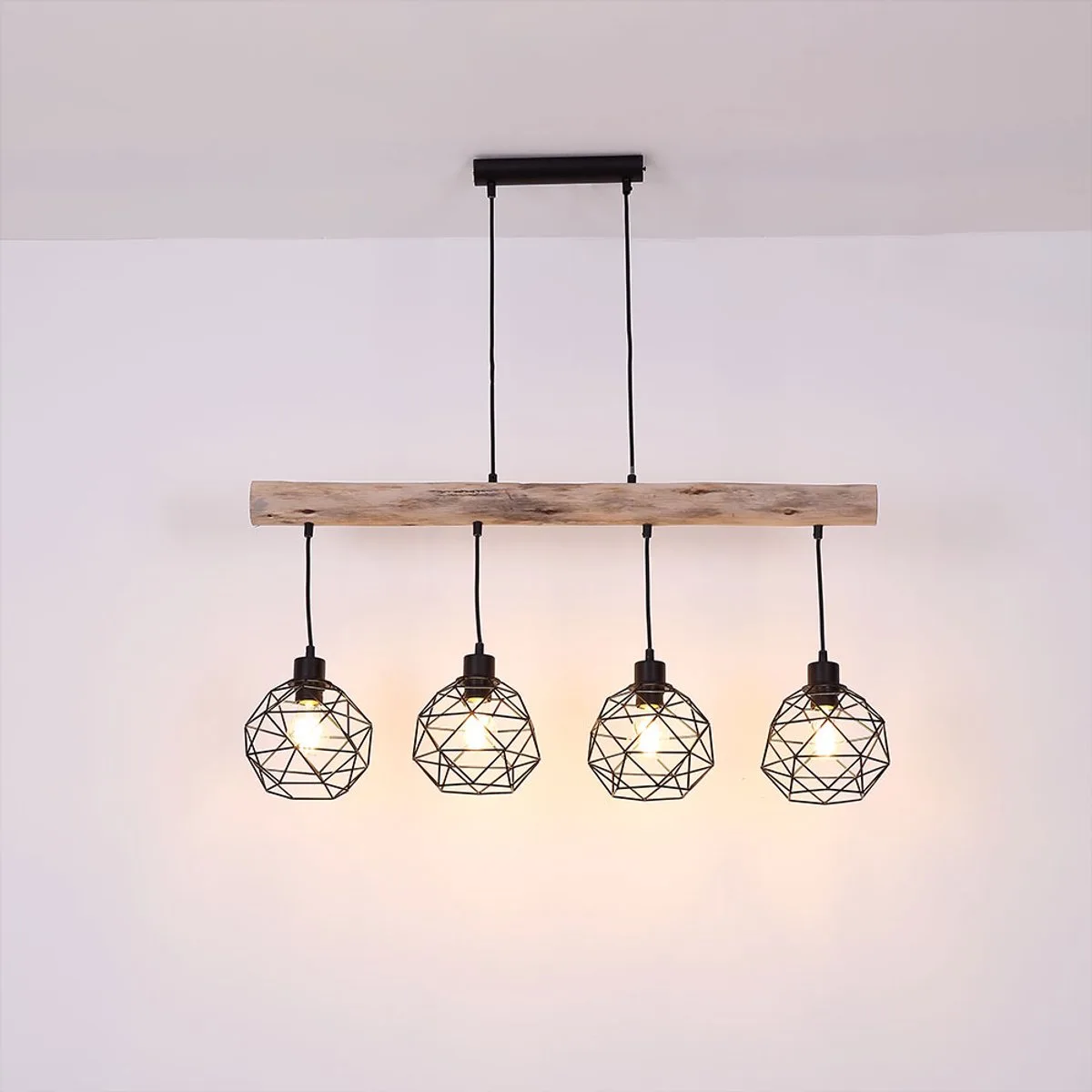Vintage hanglamp plafond hout balk woonkamer eetkamer raster hanglamp zwart Globo 15416-4 de Globo en Marron – photo produit