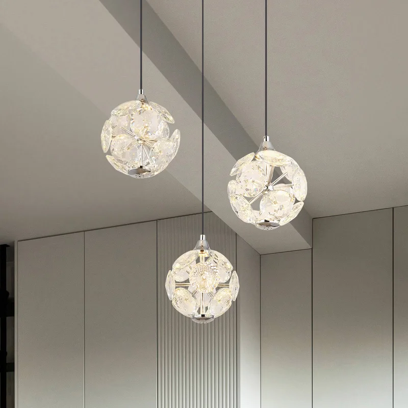 Virina LED hanglamp, Ø 42 cm, transparant, kristal, 3-lamps de Globo en Transparent, Chrome, Noir – photo produit