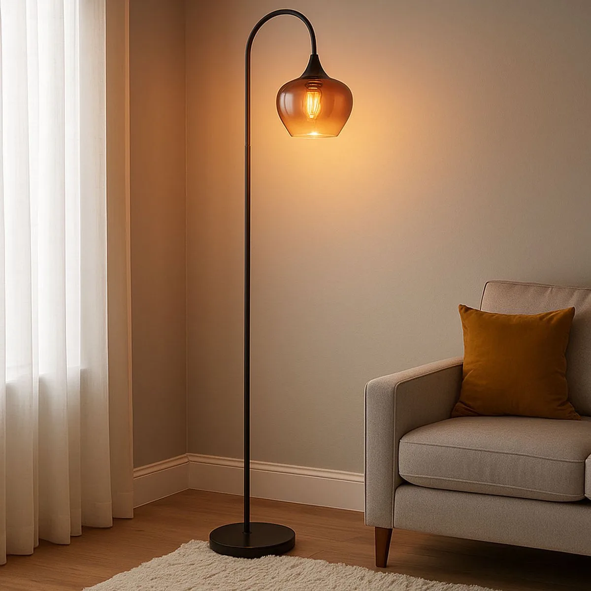Vloerlamp Gebogen vloerlamp Woonkamerlamp Vloerlamp gebogen glas koper, metaal 1x E27, LxBxH 39 x 25 x 150 cm by Globo in Black – product photo