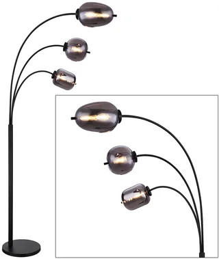 Vloerlamp GIUSEPPE Glas 165.0cm Matt zwart | Smoked E27 2-Lichts by Globo in SmokedMatt zwart – product photo 1 of 3