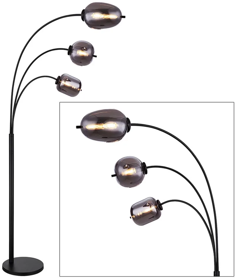 Vloerlamp GIUSEPPE Glas 165.0cm Matt zwart | Smoked E27 2-Lichts by Globo in SmokedMatt zwart – product photo 1 of 3