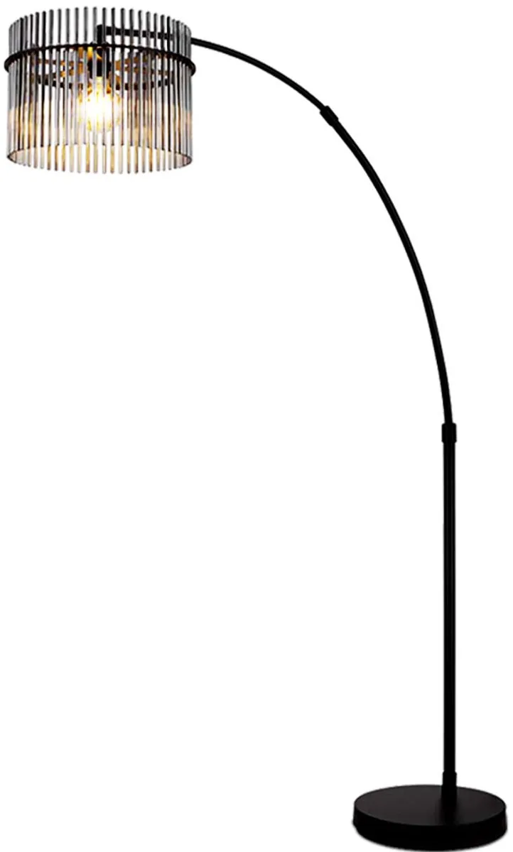 Vloerlamp in hoogte verstelbaar booglamp glazen staven smoke boog vloerlamp zwart, voetschakelaar, 1x LED 7W 806Lm warm wit, H max. 185 cm van Globo in Grijs – productfoto