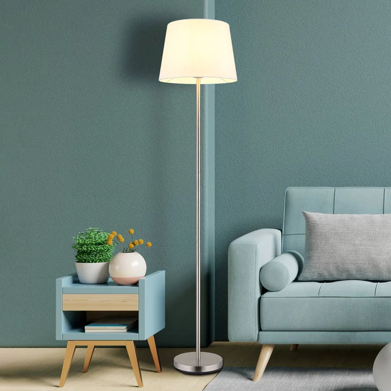 Vloerlamp Joris, nikkel/wit, textiel, 151 cm hoog, E27 by Globo in Nikkel, White – product photo