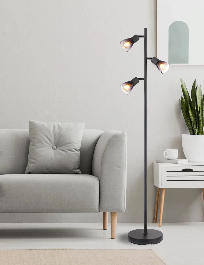 Vloerlamp LAVUS Glas 165.0cm Matt | Gekleurd E27 3-Lichts van Globo in Zwart – productfoto 1 van 3