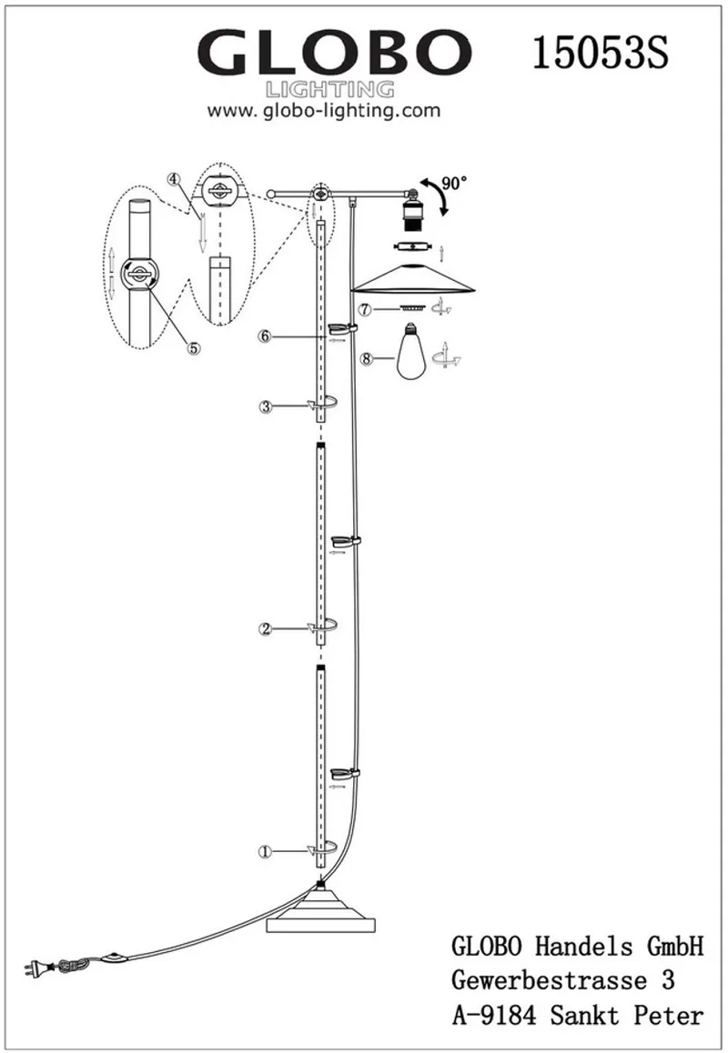 vloerlamp - Lenius - metaal - scheepslamp - E27 - 15053S de Globo en Noir – photo produit