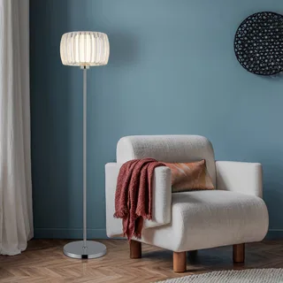 Vloerlamp Maribel, hoogte 150 cm, chroom/transparant, kunststof fra Globo i Krom, Helder, Opaal – produktbillede 1 af 3