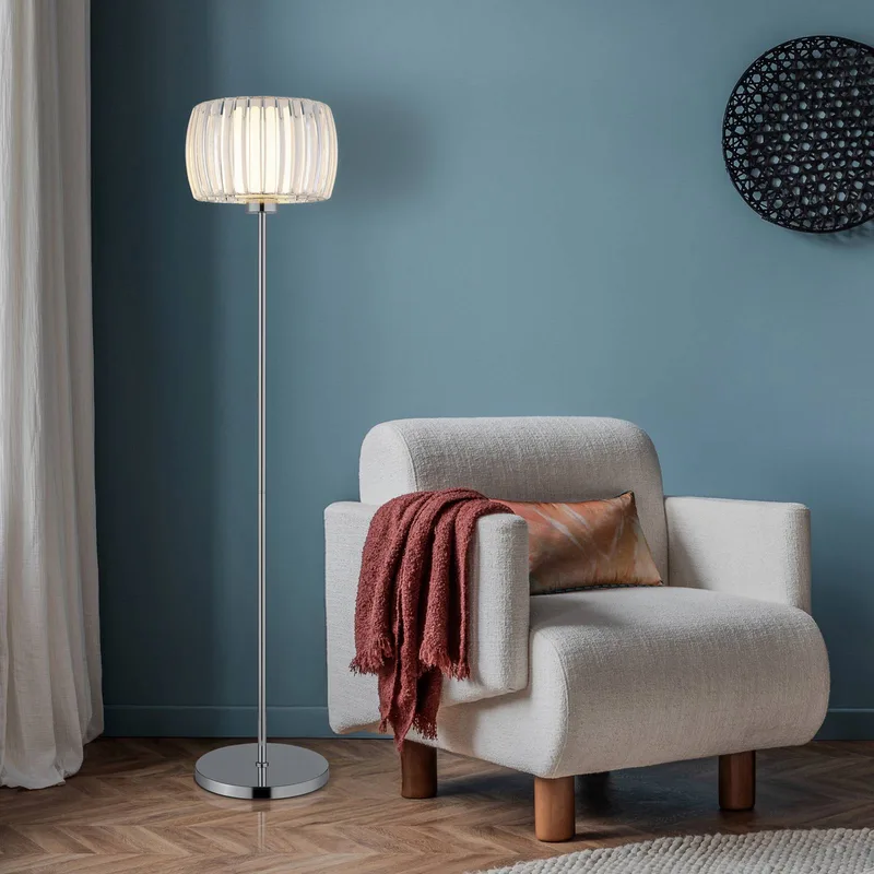 Vloerlamp Maribel, hoogte 150 cm, chroom/transparant, kunststof fra Globo i Krom, Helder, Opaal – produktbillede 1 af 3