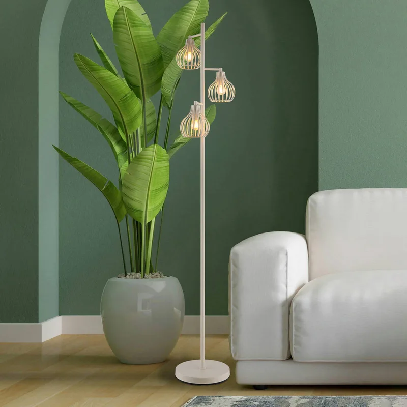 Vloerlamp Mateo, crèmekleurig, metaal, 161 cm, 3 lampen, E27 de Globo en Crème – photo produit