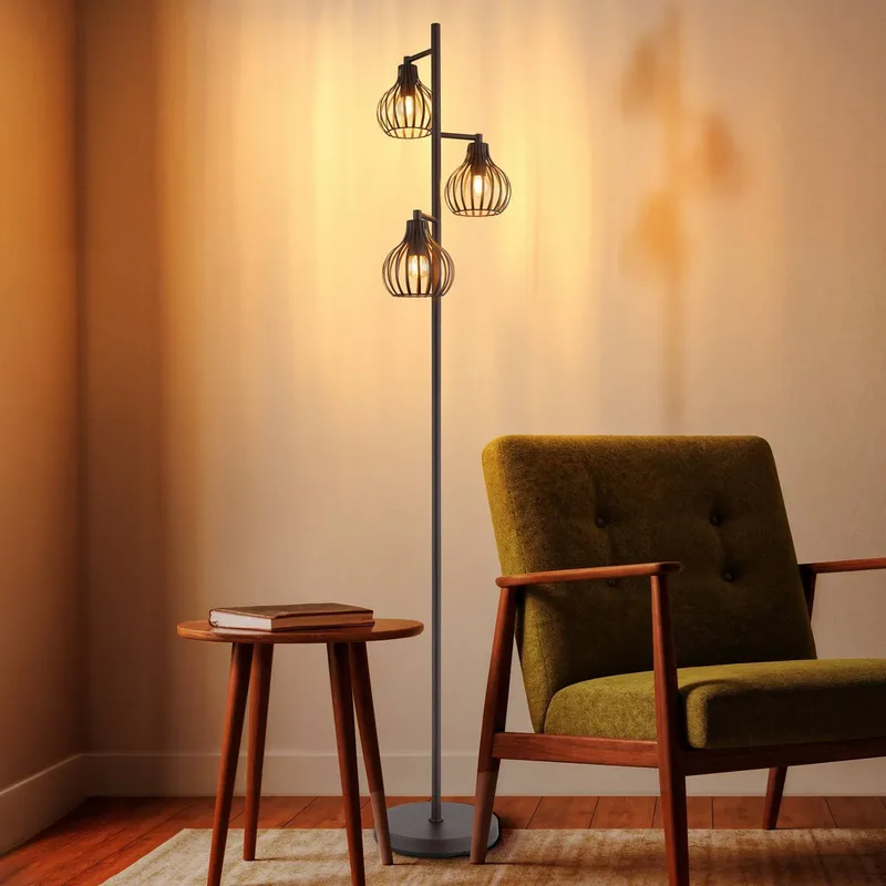 Vloerlamp Mateo, roestkleurig, metaal, 161 cm, 3-lamps, E27 fra Globo i Roest – produktbillede
