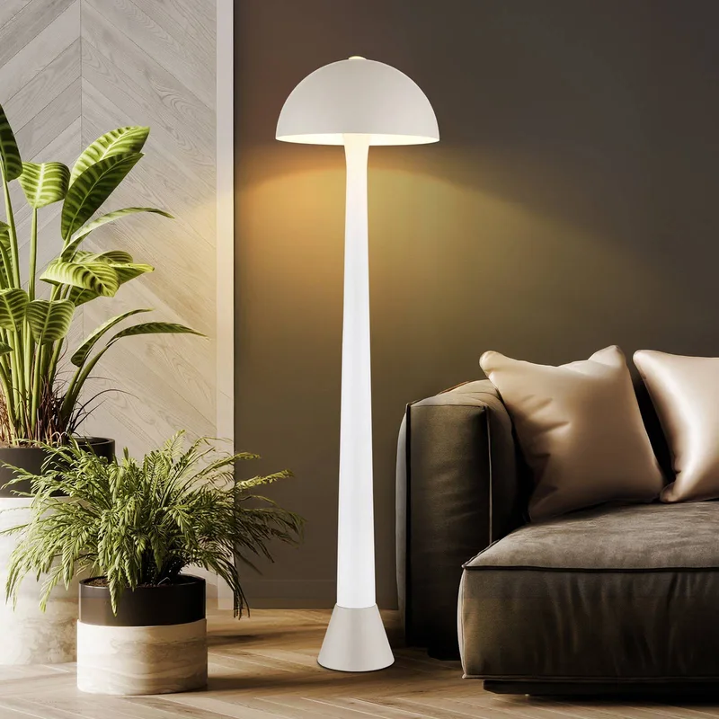 Vloerlamp Merlin, zandkleur/wit, metaal, 150 cm hoog, E27 de Globo en Zand, Blanc – photo produit
