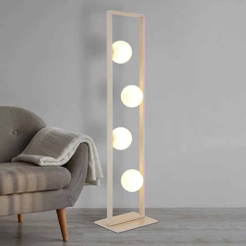 Vloerlamp Nanda, zand/opaal, glas, 110 cm, G9 de Globo en Zand, Opaalwit – photo produit